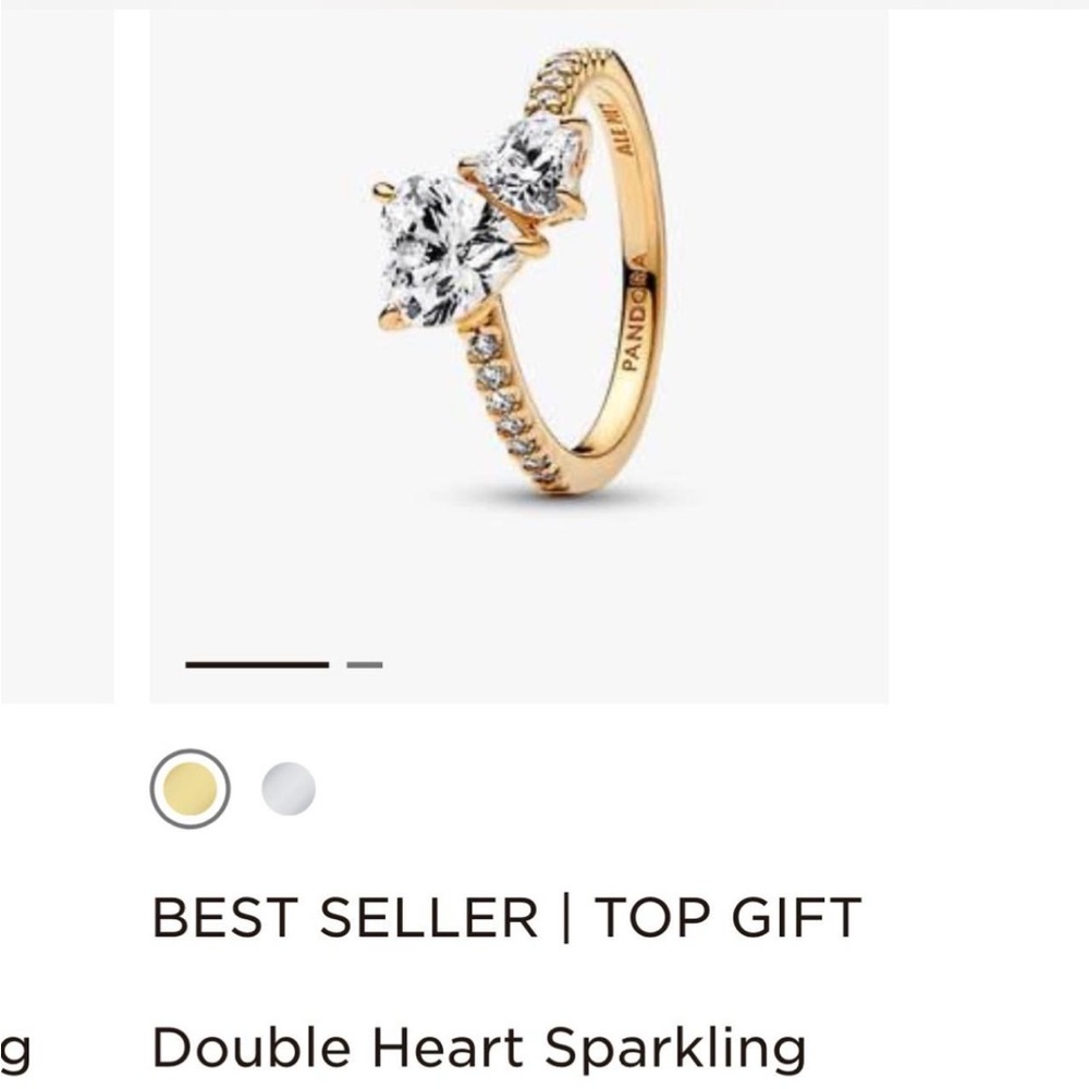 Pandora Gold Double Heart Ring with Clear Stones